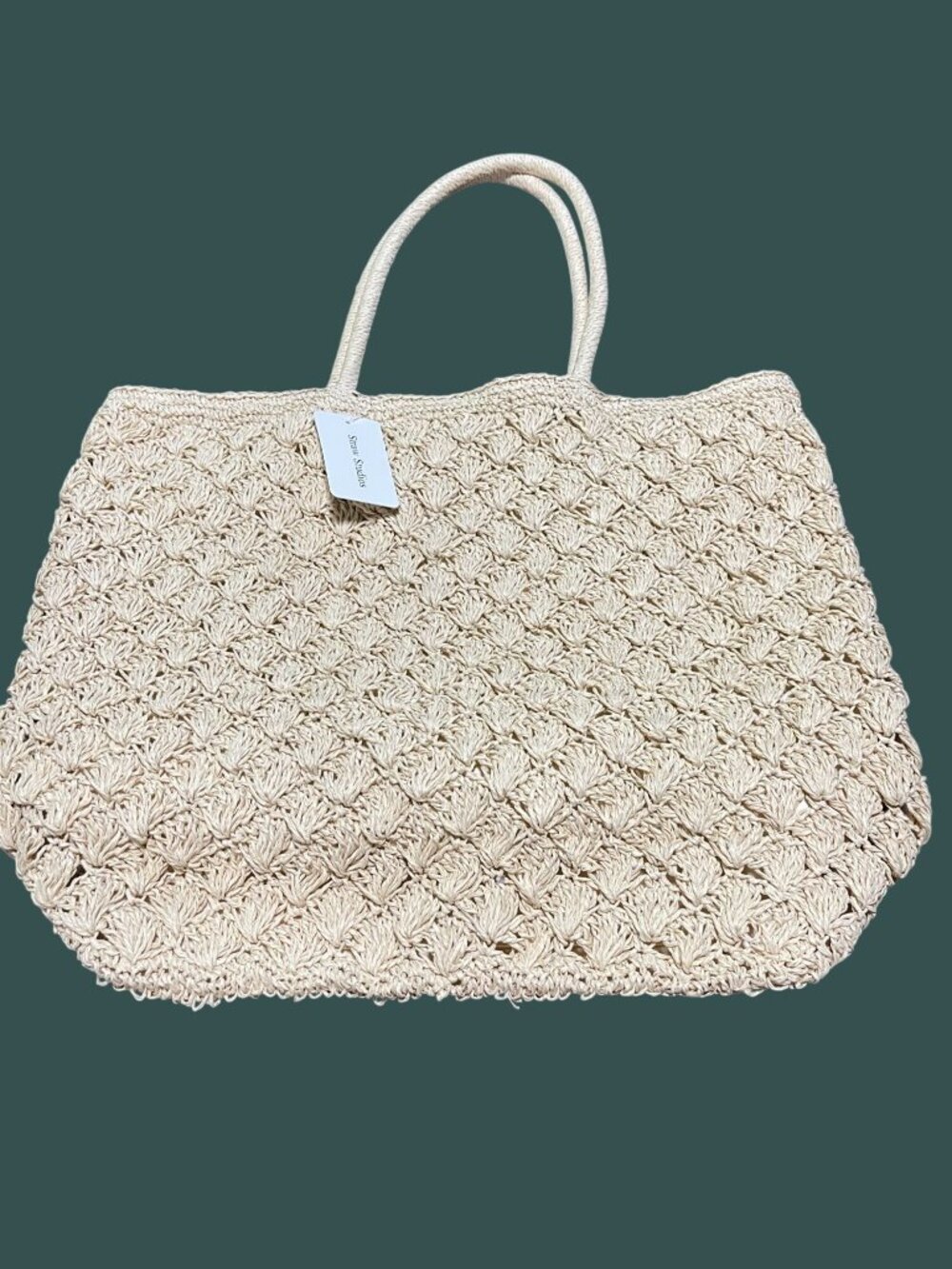 Handmade Straw Studios Beige Woven Tote Bag With Satin Lining & Inner Pockets